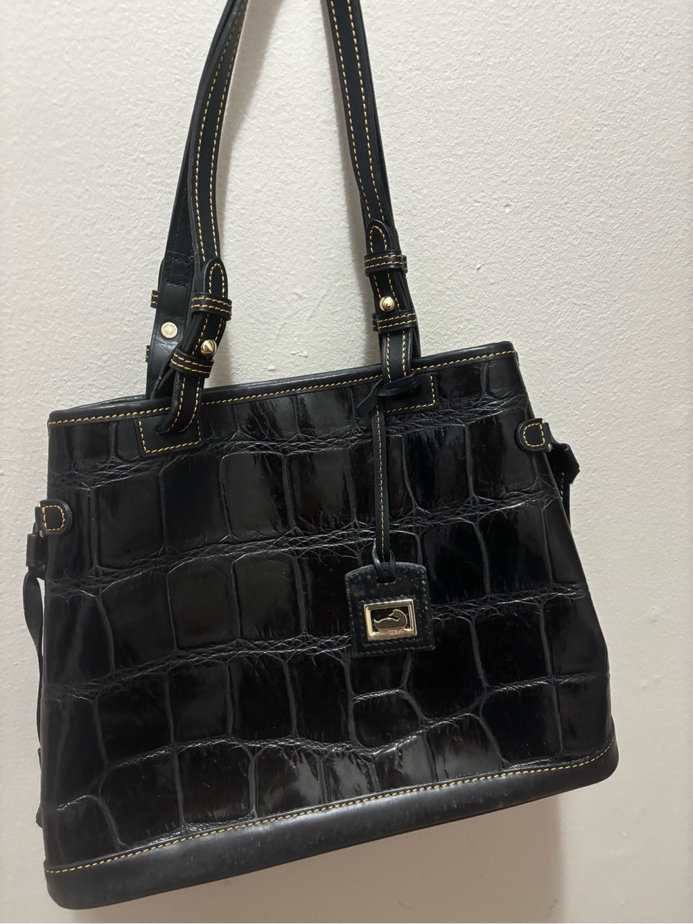 Dooney & Burke Black Croc-Embossed Leather Tote Bag